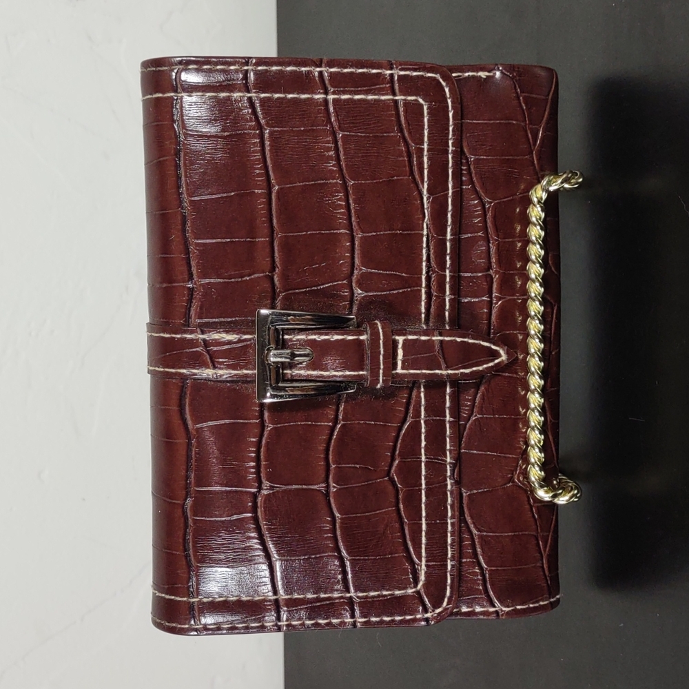 Quad-Fold Croc Embossed Leather Wallet